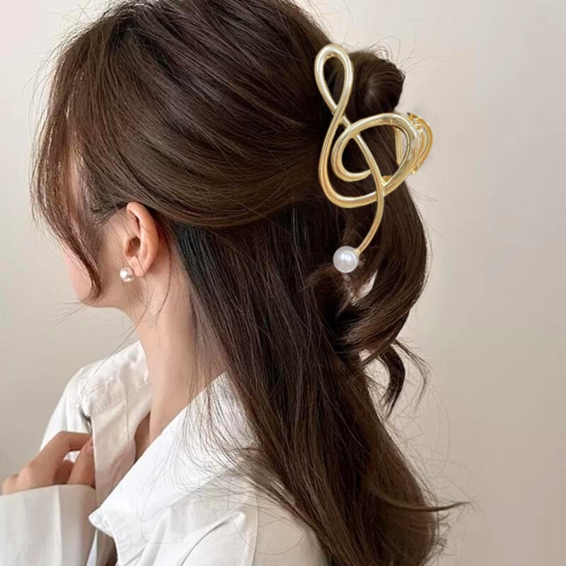 Jacnkb Music Note Hair Clips Large Metal Hair Claw Clip with Pearl Gold Musical Score Hair Claws Strong Hold Nonslip Hair Jaw Clip for Thin Thick Hair Stylish Hair Accessories for Women Girls - Image 3